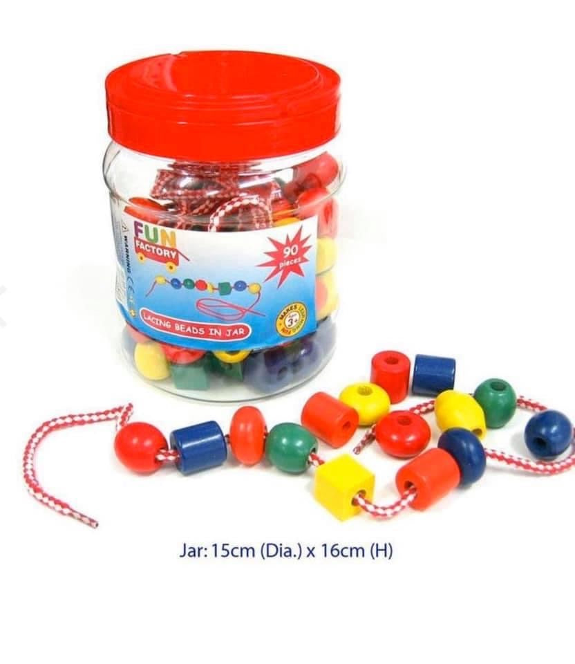 Lacing beads in jar