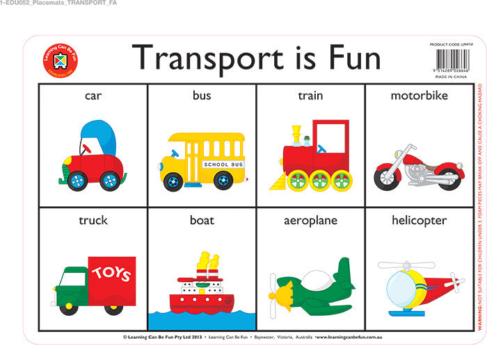 Transport is fun placemat