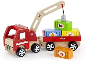 Viga Wooden Crane Truck - Children Push-Along Stacking Vehicle Wood Toy