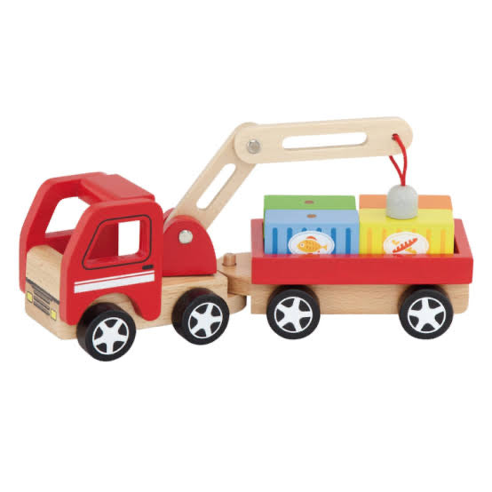 Viga Wooden Crane Truck - Children Push-Along Stacking Vehicle Wood Toy