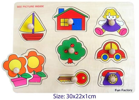 FUN FACTORY - WOODEN KNOB PUZZLE - HOUSE / BOAT