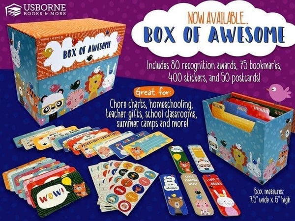 Box of Awesome: Postcards, bookmarks, recognition awards and stickers