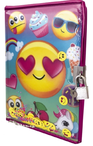 Emoji Diary with floating confetti cover.